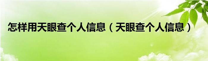 怎样用天眼查个人信息（天眼查个人信息）