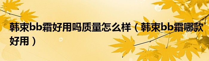 韩束bb霜好用吗质量怎么样（韩束bb霜哪款好用）