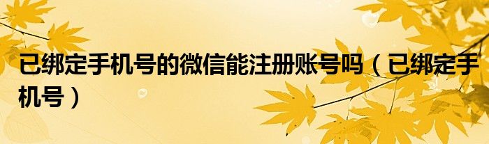已绑定手机号的微信能注册账号吗（已绑定手机号）