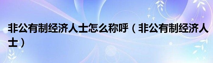 非公有制经济人士怎么称呼（非公有制经济人士）